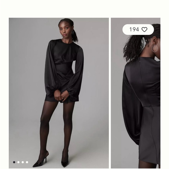 Anthropologie Black Satin Mini Dress with Balloon Sleeves - Picture 2 of 3